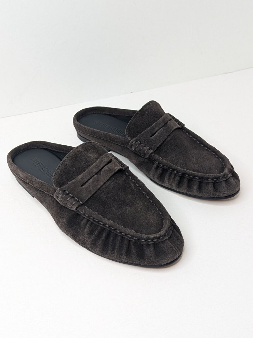 Steve Madden Rafe Slip-On Mule Loafers Chocolate Suede Womens 7.5